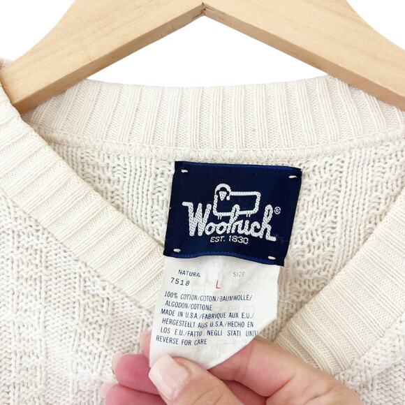 Vintage Woolrich White Cream Knit Sweater Sz L - Picture 3 of 6
